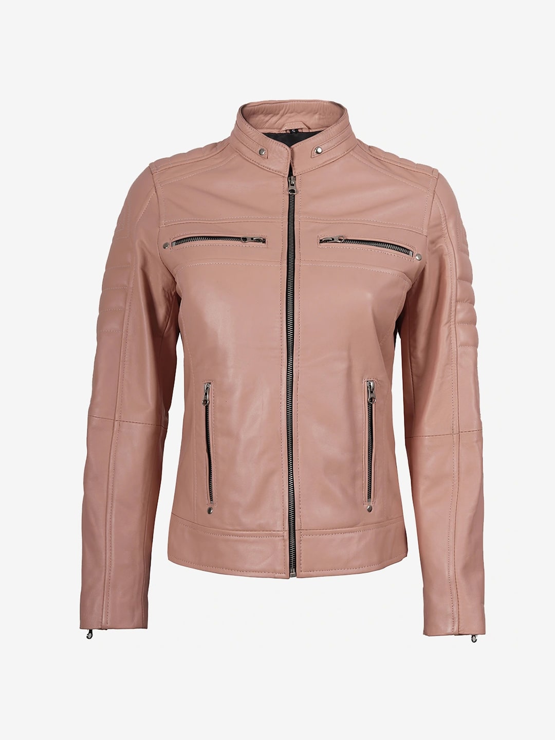Quilted Shoulder Biker — Blush