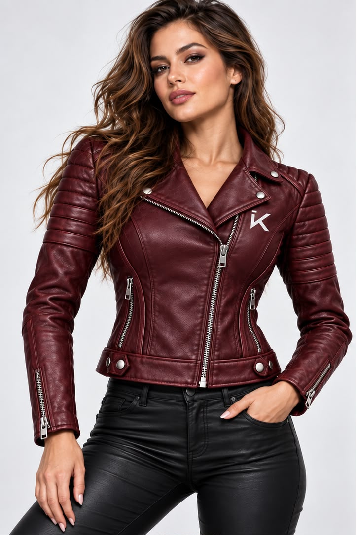 Kaptan Crimson Vixen Women's Leather Jacket