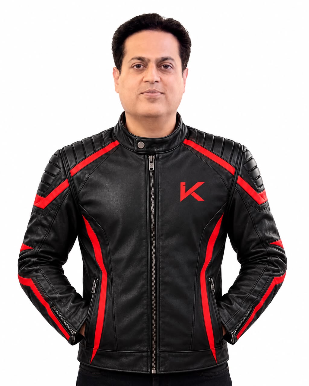KAPTAN K-Series Black & Red Leather Biker Jacket
