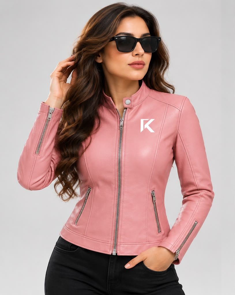 KAPTAN Women’s Pink Fashion Leather Jacket
